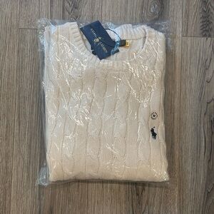 BRAND NEW MENS MEDIUM POLO WHITE KNIT SWEATER WITH TAGS